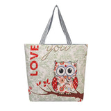 Canvas Handbag Birds Owl Butterfly Print Shoulder Tote Bag