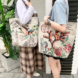 Canvas Handbag Birds Owl Butterfly Print Shoulder Tote Bag