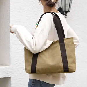 Canvas Handbag Solid Color Large Capacity Shoulder Bag