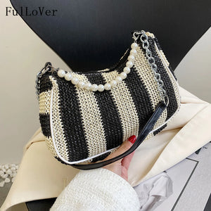 Canvas Handbags Women Shoulder Bags Beaded Portable Armpit Crossbody Bags