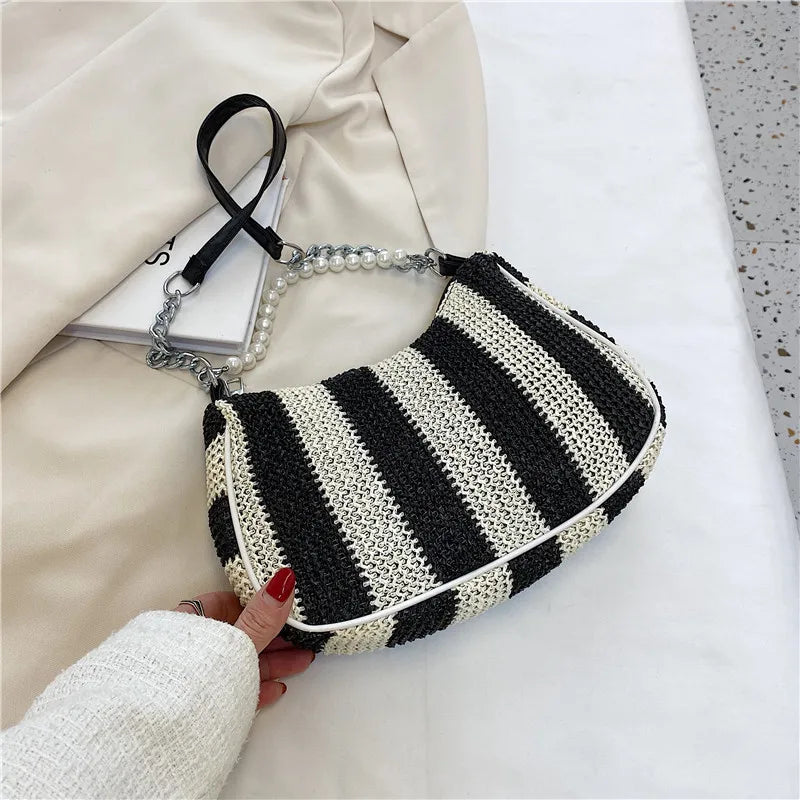 Canvas Handbags Women Shoulder Bags Beaded Portable Armpit Crossbody Bags