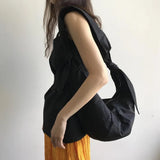 Canvas Handbags Tie Hobos Shoulder Bag Women Crossbody Bags Ladies