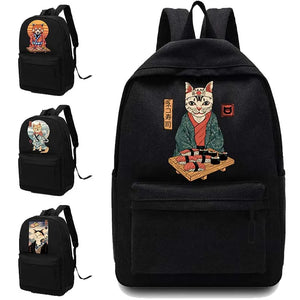 Canvas High School Bag Casual Cat Pattern Printed Men Backpack