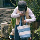 Canvas Japanese Striped Shoulder Bag Contrast Stitching Handbag