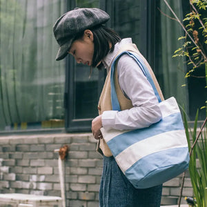 Canvas Japanese Striped Shoulder Bag Contrast Stitching Handbag