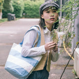 Canvas Japanese Striped Shoulder Bag Contrast Stitching Handbag