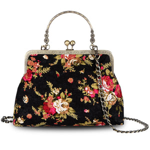 Canvas Kiss Lock Bag Handbag For Women Cheongsam Special Flower Winter Clasp