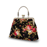 Canvas Kiss Lock Bag Handbag For Women Cheongsam Special Flower Winter Clasp