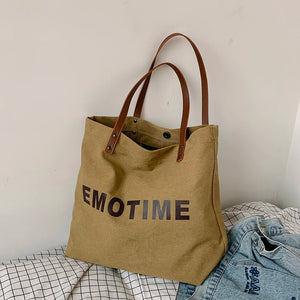 Canvas Ladies Tote Large Capacity Reusable Grocery Bag Snap Closure