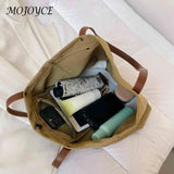 Canvas Ladies Tote Large Capacity Reusable Grocery Bag Snap Closure