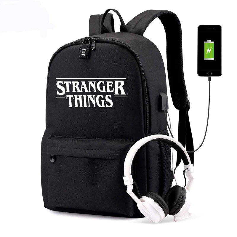 Canvas Luminous Backpack Strang Things Student School Bags With USB Charging