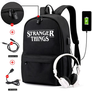Canvas Luminous Backpack Strang Things Student School Bags With USB Charging