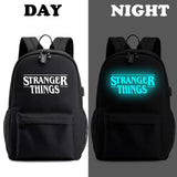 Canvas Luminous Backpack Strang Things Student School Bags With USB Charging