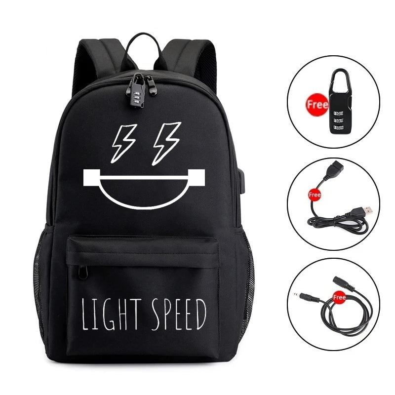 Canvas Luminous Backpack for School Teenagers Boys Girls USB Waterproof