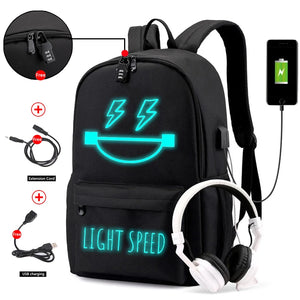Canvas Luminous Backpack for School Teenagers Boys Girls USB Waterproof
