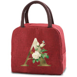 Canvas Lunch Bag Golden Flower Printing Picnic Travel Cooler Breakfast Box