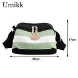 Canvas Messenger Bag Striped Retro Women Handbag Zipper Small Square