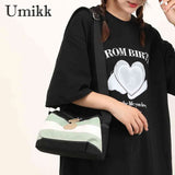 Canvas Messenger Bag Striped Retro Women Handbag Zipper Small Square