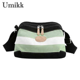 Canvas Messenger Bag Striped Retro Women Handbag Zipper Small Square