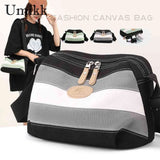 Canvas Messenger Bag Striped Retro Women Handbag Zipper Small Square