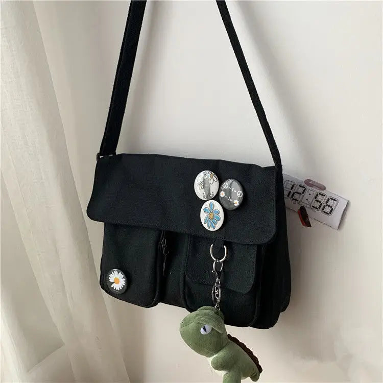 Canvas Messenger Shoulder Bag Women Youth Ladies Student Teen Book Bag