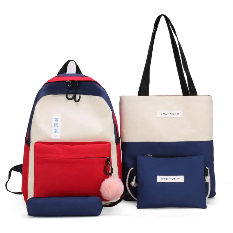 Canvas Panelled Shoulder Bags Set for Teenage Girls