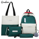 Canvas Panelled Large Capacity Shoulder Bags Women 4pcs/set