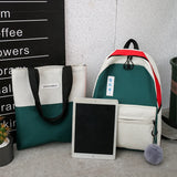 Canvas Panelled Large Capacity Shoulder Bags Women 4pcs/set