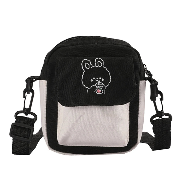 Canvas Phone Bag Cartoon Printed Shoulder Messenger Bag Hit Flap Purse Casual