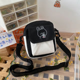 Canvas Phone Bag Cartoon Printed Shoulder Messenger Bag Hit Flap Purse Casual