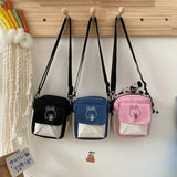 Canvas Phone Bag Cartoon Printed Shoulder Messenger Bag Hit Flap Purse Casual