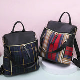 Canvas Plaid Women's Casual Backpack Large-Volume Retro Bag