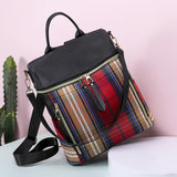 Canvas Plaid Women's Casual Backpack Large-Volume Retro Bag
