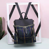 Canvas Plaid Women's Casual Backpack Large-Volume Retro Bag