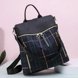 Canvas Plaid Women's Casual Backpack Large-Volume Retro Bag