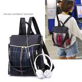 Canvas Plaid Women's Casual Backpack Large-Volume Retro Bag