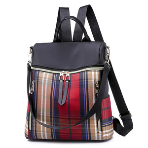 Canvas Plaid Women's Casual Backpack Large-Volume Retro Bag