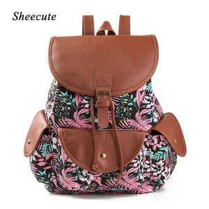 Canvas Printed Backpack Female Bags Retro Women Backpack