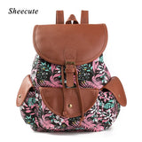 Canvas Printed Backpack Female Bags Retro Women Backpack