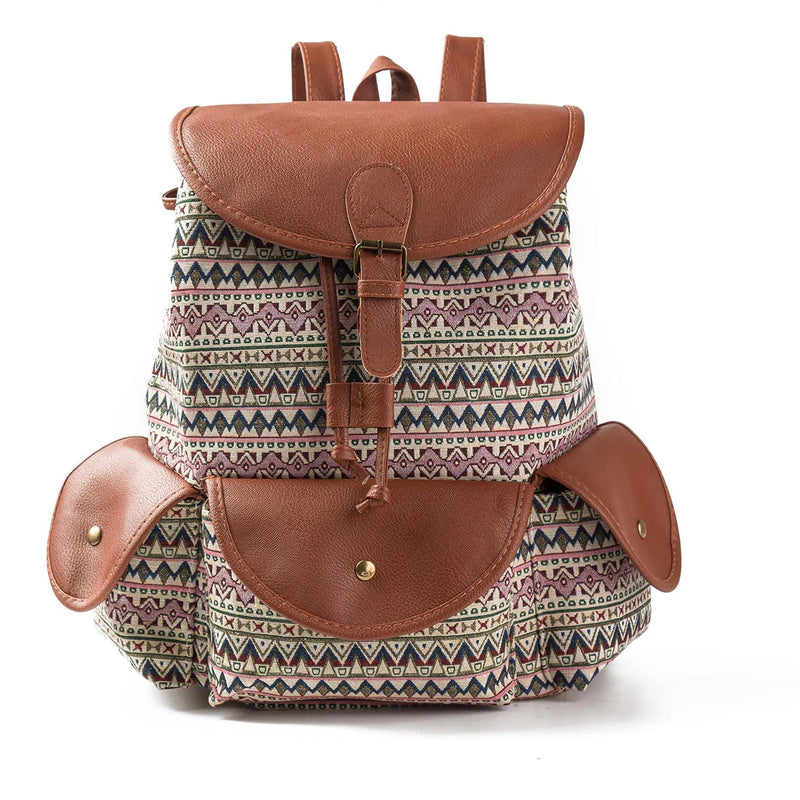 Canvas Printed Backpack Female Bags Retro Women Backpack