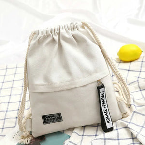 Canvas Drawstring Backpack Double Shoulder School Bag