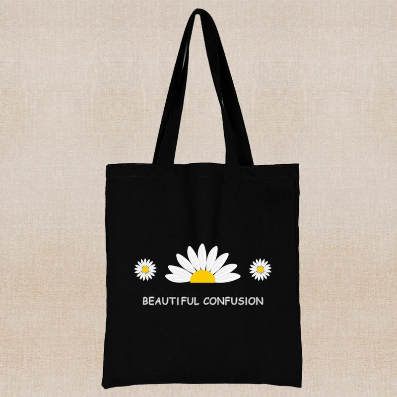 Daisy Print Tote Bag Eco Reusable Shopper Bag Canvas Shoulder Men Women