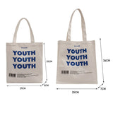 YOUTH Letters Print Cotton Cloth Shoulder Bag Eco Handbag Tote