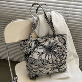 Embroidery Pattern Canvas Shoulder Bag Retro Large Capacity Tote Handbag