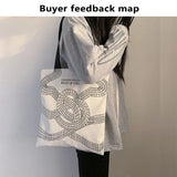 Flower & Dog Print Canvas Shoulder Bag - Casual Tote