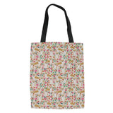 Flower & Dog Print Canvas Shoulder Bag - Casual Tote