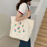 Tulip Printing Canvas Shoulder Bag Women Handbag Tote