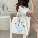 Tulip Printing Canvas Shoulder Bag Women Handbag Tote