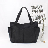 Canvas Shoulder Bag for Student School Top-handle Bag Multi-pockets Zipper Big