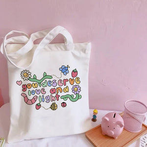 Cartoon Print Canvas Shoulder Bag Eco-friendly Reusable Tote Bag